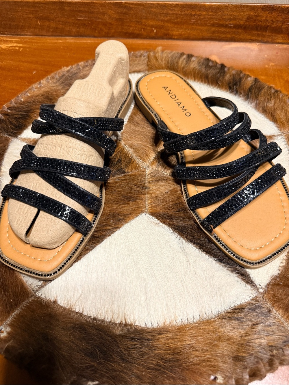 Andiamo Black Multi-Strap Slide Sandals